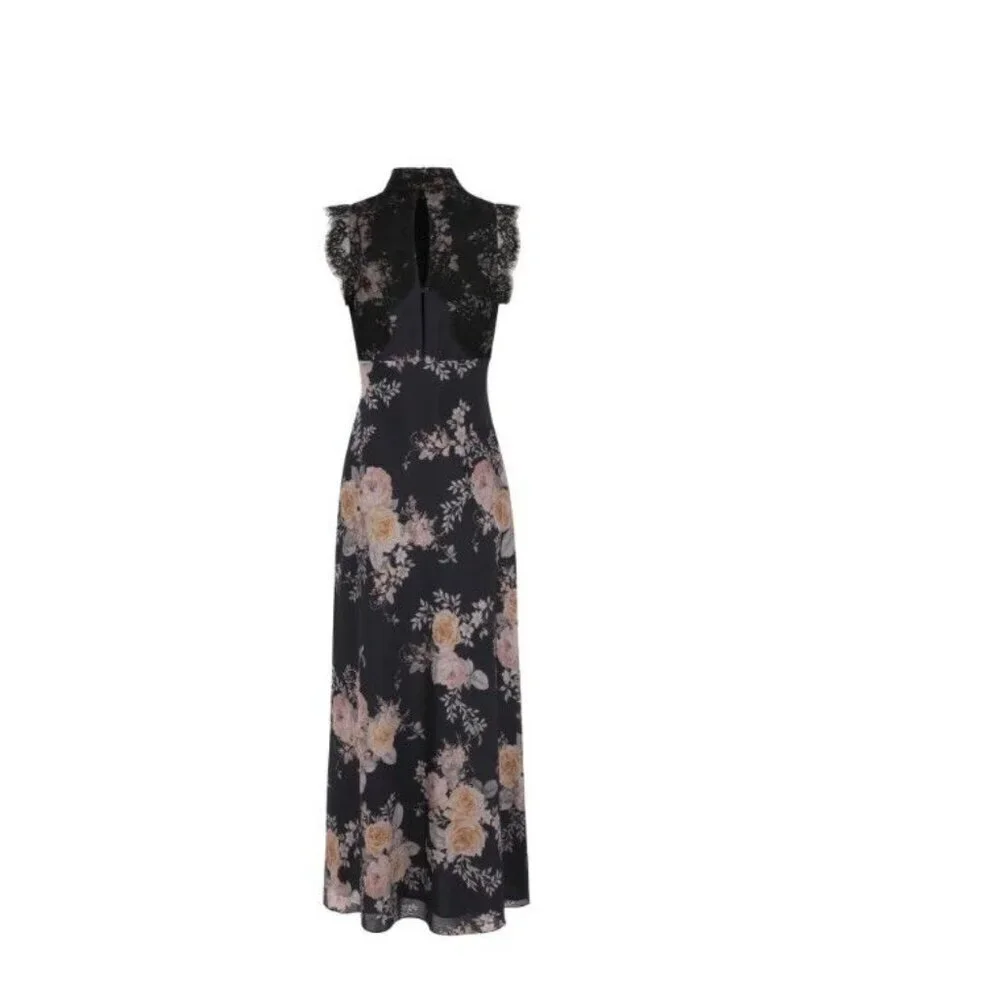 Maison Armory Black Moonlight Rose Floral & Lace Slip Dress XSmall, Boho Maxi - Picture 2 of 16